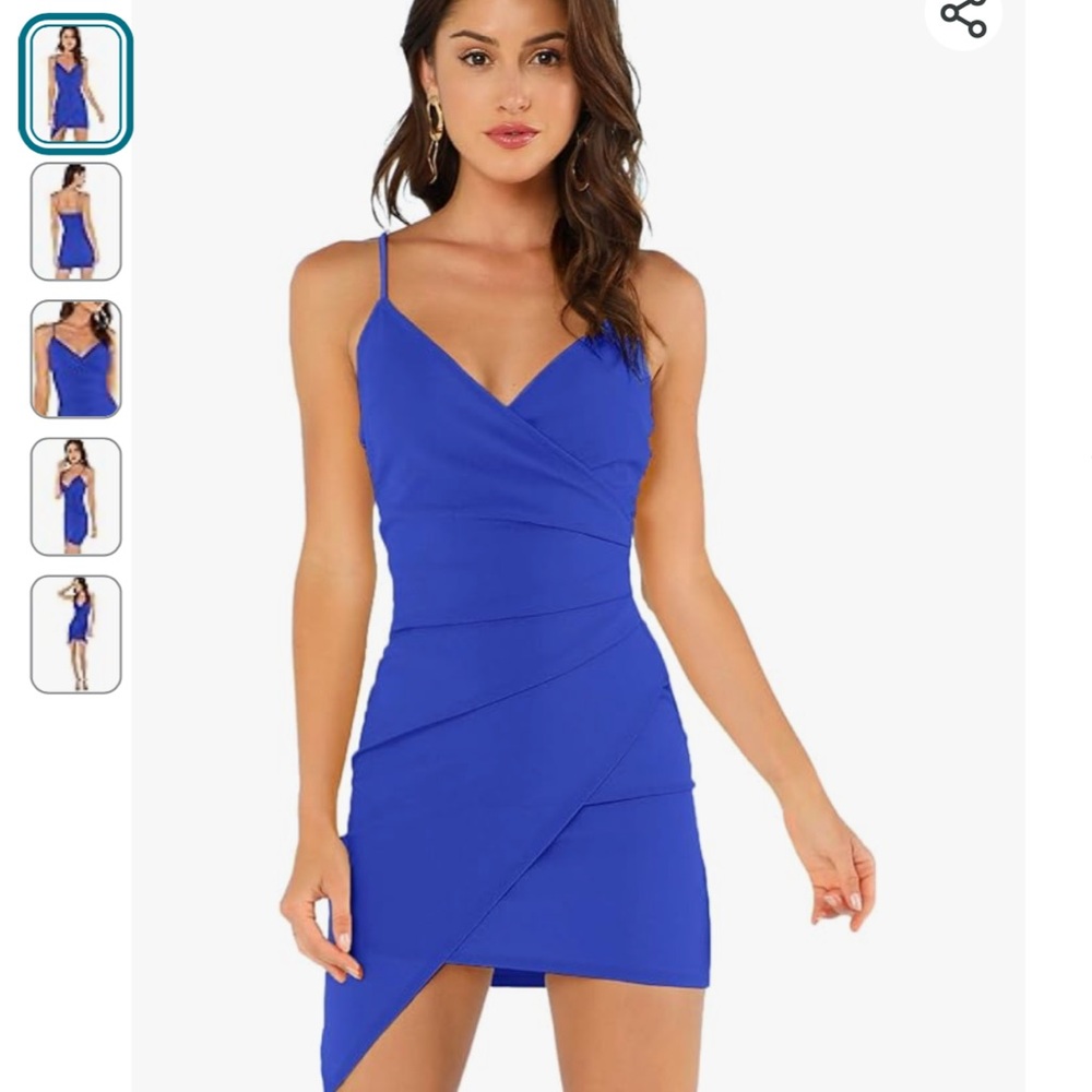 Women's Ruched Side Asymmetrical V Neck Bodycon Dress